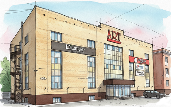 Team and Building Illustration